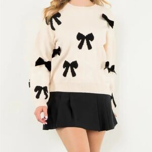 THML Cream Sweater with Black Bow Accents